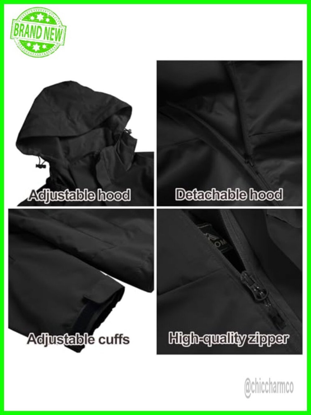Women's Waterproof Rain Jacket with Hood Lightweight Windbreaker - Picture 2 of 6